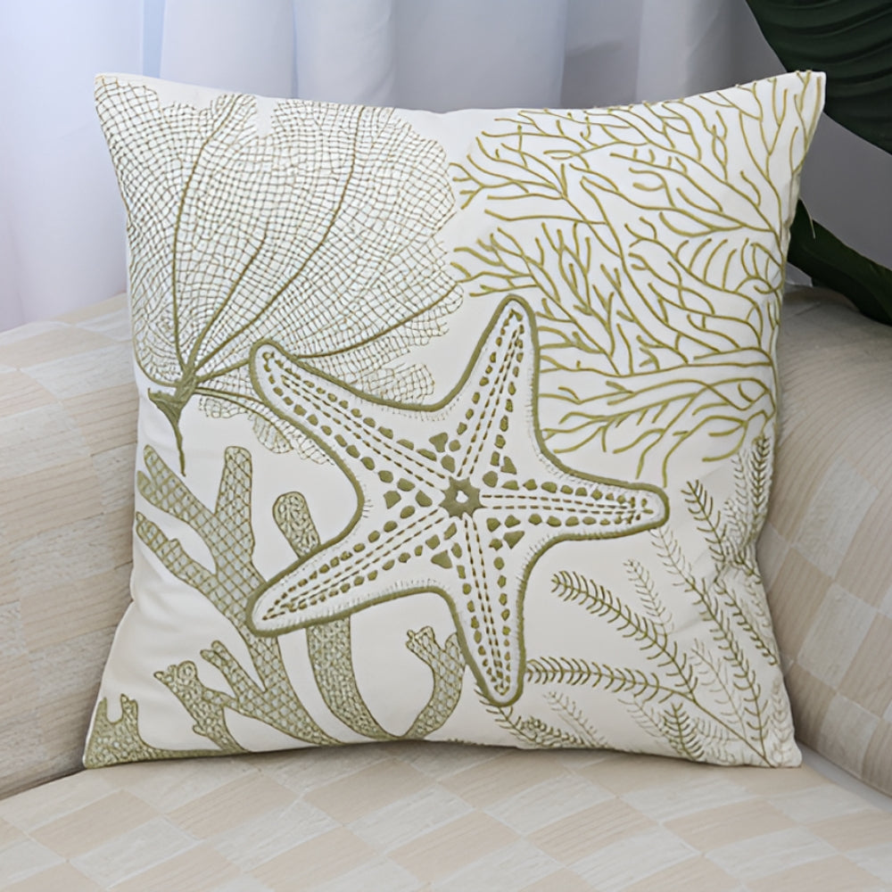 Embroidered Cushion Cover with Ocean Design