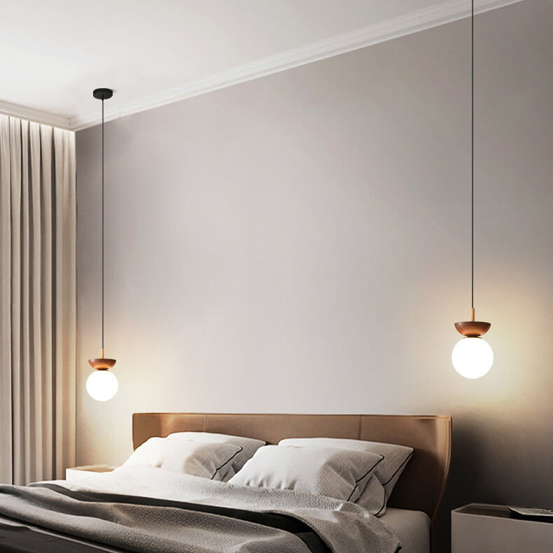 Ceiling Light Fixture with Wooden Accent and Metal Base – Single Globe