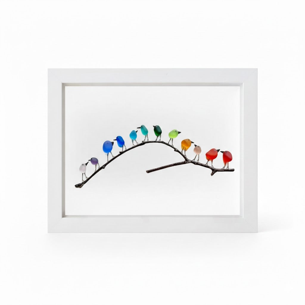 Coastal Display Frame for Wall Art - Sea Glass and Driftwood Bird Design