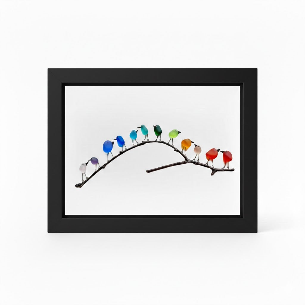 Coastal Display Frame for Wall Art - Sea Glass and Driftwood Bird Design