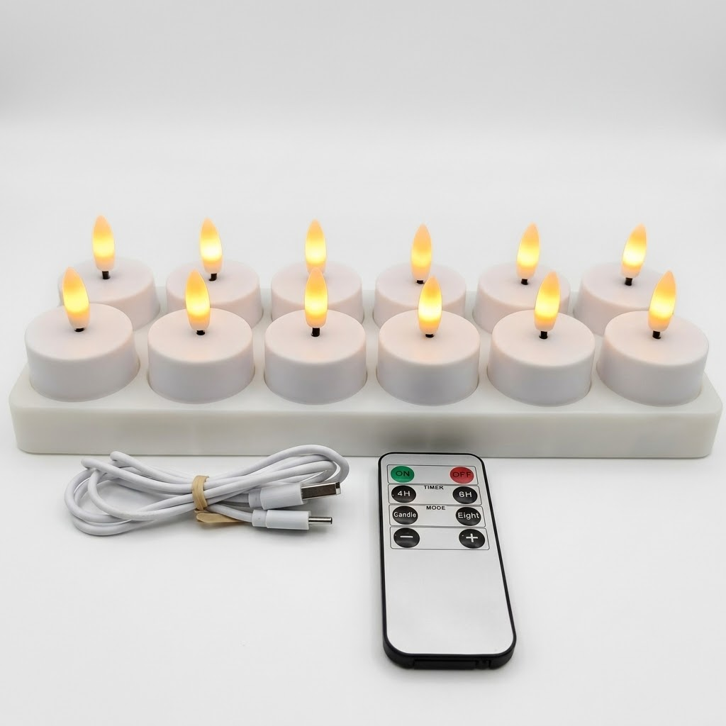 Flameless LED Candle Set with Remote Control and USB Rechargeable Timer