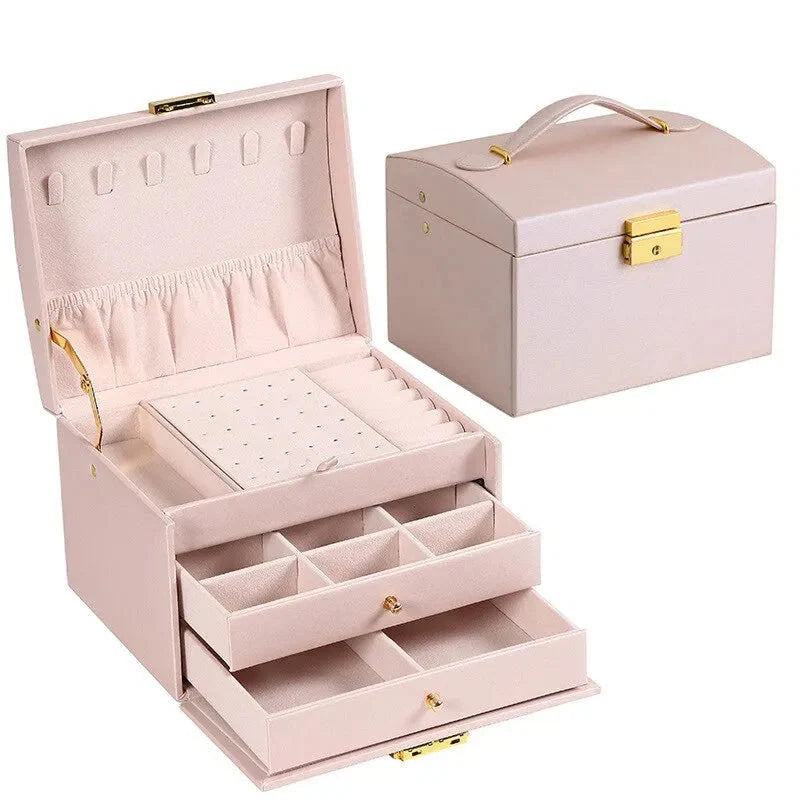 Jewellery Box 3-Drawer Velvet Lined & Vegan Leather