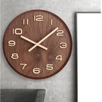 Modern Minimalist Silent Wall Clock in Walnut Wood