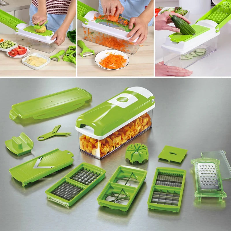 Vegetable Slicer 12-in-1 Stainless Steel Blades & Safety Guard