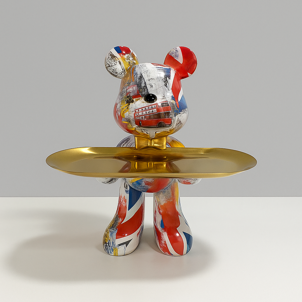 Tabletop Figure of Graffiti Bear with Gold Tray Ornament