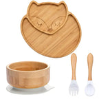 Children's Tableware Set Bamboo Suction Base 4-Piece