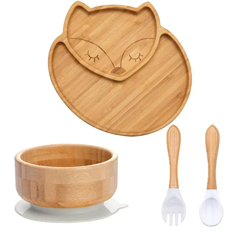 Children's Tableware Set Bamboo Suction Base 4-Piece