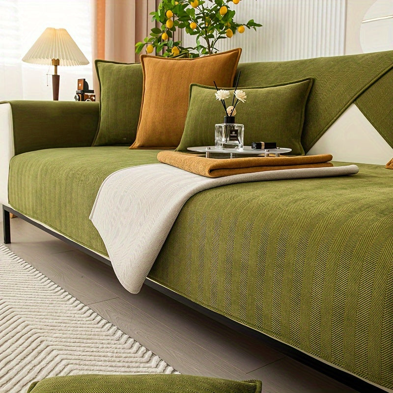 Elastic & Non-Slip Ribbed Chenille Sofa Cover