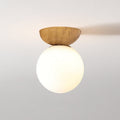 Ceiling Light Fixture with Wooden Accent and Metal Base – Single Globe