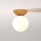 Ceiling Light Fixture with Wooden Accent and Metal Base – Single Globe