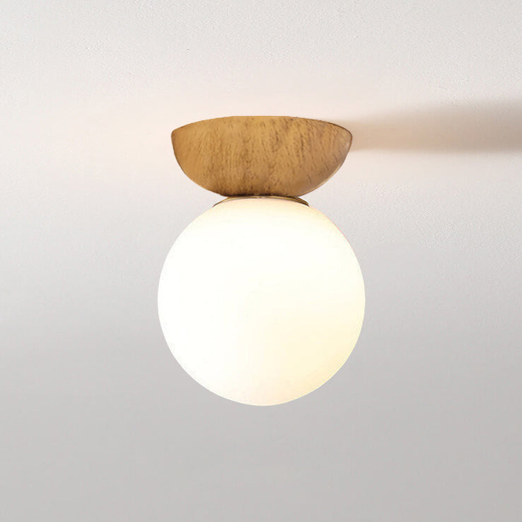 Ceiling Light Fixture with Wooden Accent and Metal Base – Single Globe
