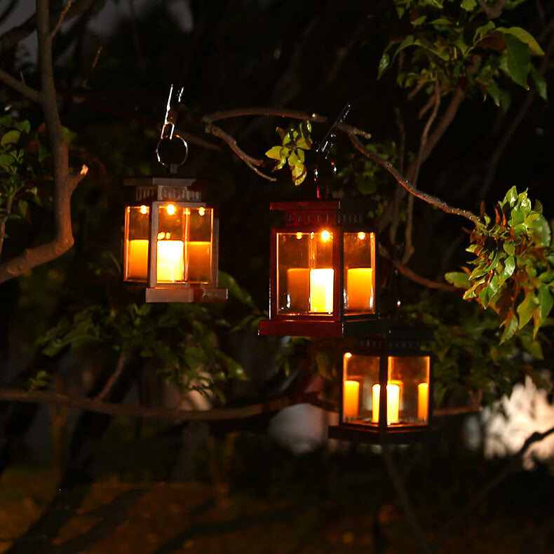 LED Candle Lantern for Outdoors - Solar-Powered with Glass Panels