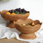 Natural Handwoven Rattan Fruit Basket for Kitchen Decoration