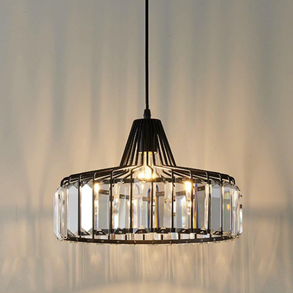 Elegant Hanging Light Fixture with Black Crystal Pendant