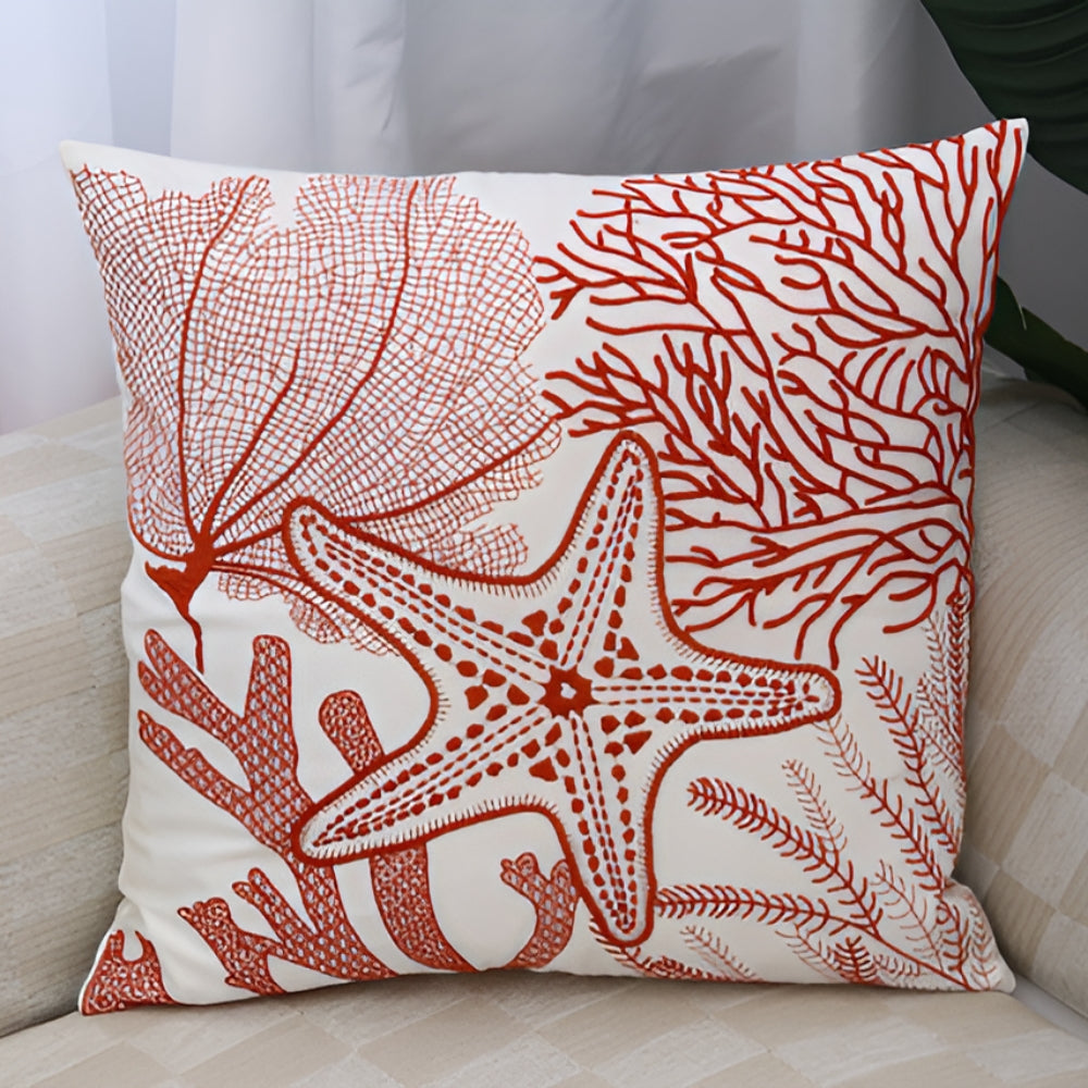 Embroidered Cushion Cover with Ocean Design