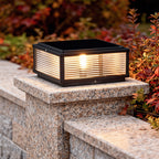 Black Stainless Steel Ribbed Glass Bollard Light (Fixed Ground)