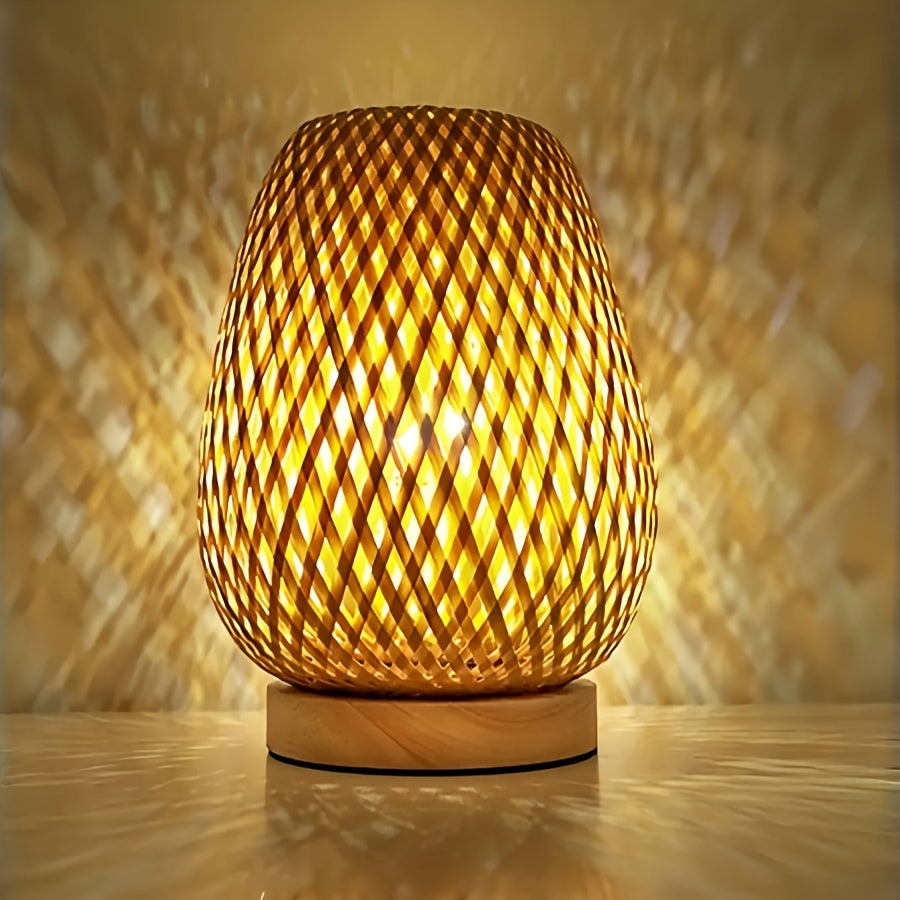 Bamboo Woven Bedside Lamp – Dimmable Table Light with USB Connection