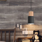Contemporary Pendant Light with Cylinder Shape in Wood and Metal