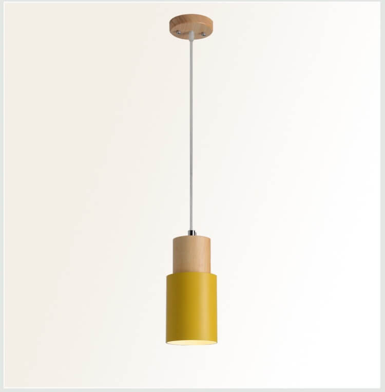 Contemporary Pendant Light with Cylinder Shape in Wood and Metal