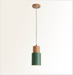 Contemporary Pendant Light with Cylinder Shape in Wood and Metal