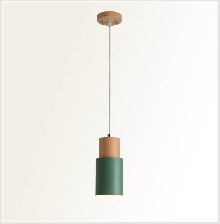 Contemporary Pendant Light with Cylinder Shape in Wood and Metal