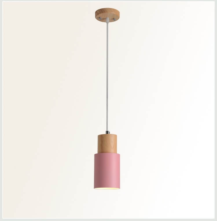 Contemporary Pendant Light with Cylinder Shape in Wood and Metal