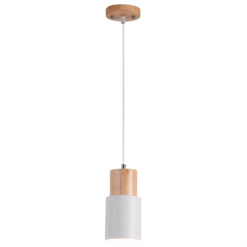 Contemporary Pendant Light with Cylinder Shape in Wood and Metal