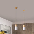 Contemporary Pendant Light with Cylinder Shape in Wood and Metal