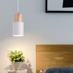 Contemporary Pendant Light with Cylinder Shape in Wood and Metal