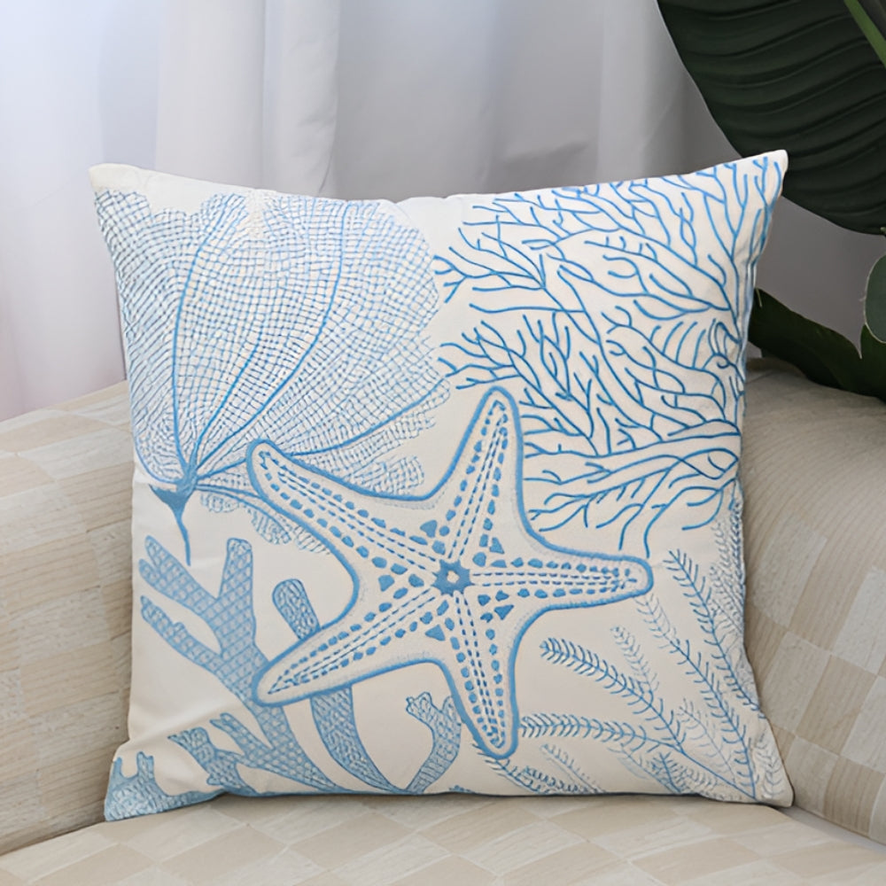 Embroidered Cushion Cover with Ocean Design