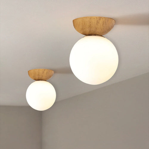 Ceiling Light Fixture with Wooden Accent and Metal Base – Single Globe