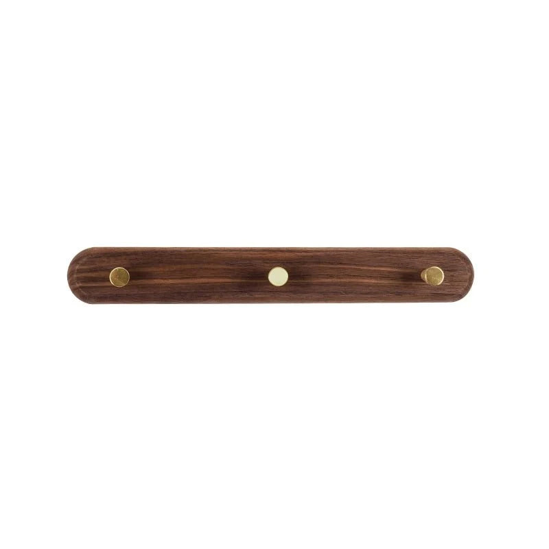 Wall-Mounted Coat Rack Natural Wood & Brass Hooks