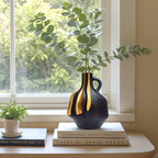 Contemporary Ceramic Vase – Black and White with Gold Details for Table Decor