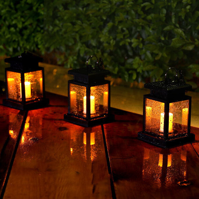 LED Candle Lantern for Outdoors - Solar-Powered with Glass Panels
