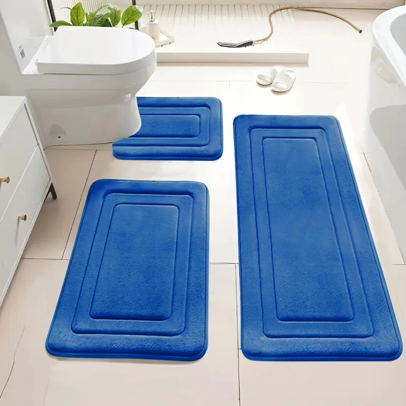 Knit-Look Polyester Non-Slip & Absorbent Bath Mat (Set of 3)