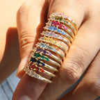 Stackable Gold Rings Set with Rhinestones for Mother's Day