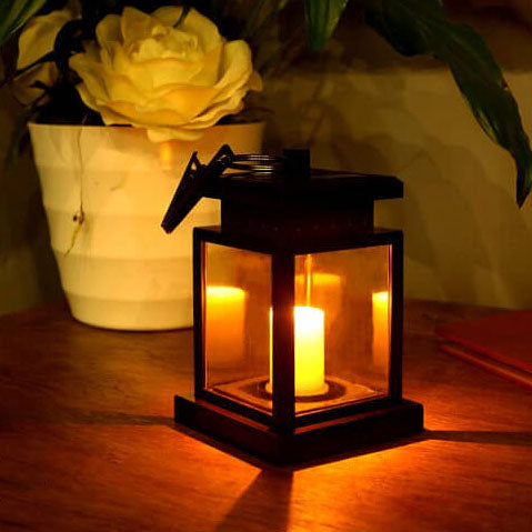 LED Candle Lantern for Outdoors - Solar-Powered with Glass Panels