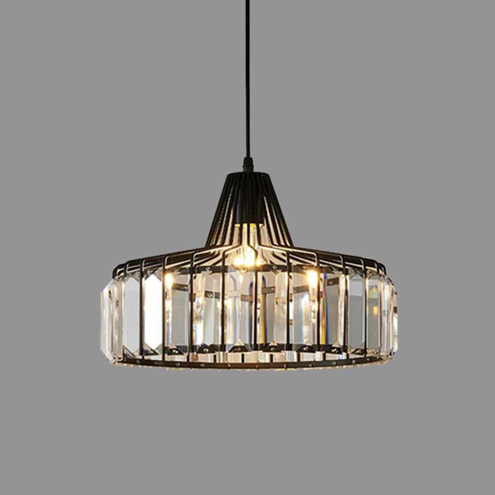 Elegant Hanging Light Fixture with Black Crystal Pendant