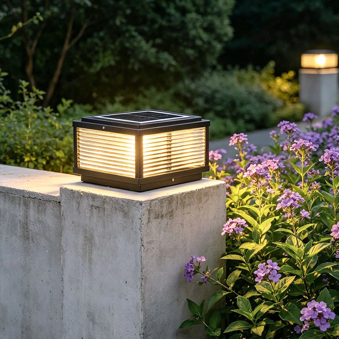 Black Stainless Steel Ribbed Glass Bollard Light (Fixed Ground)