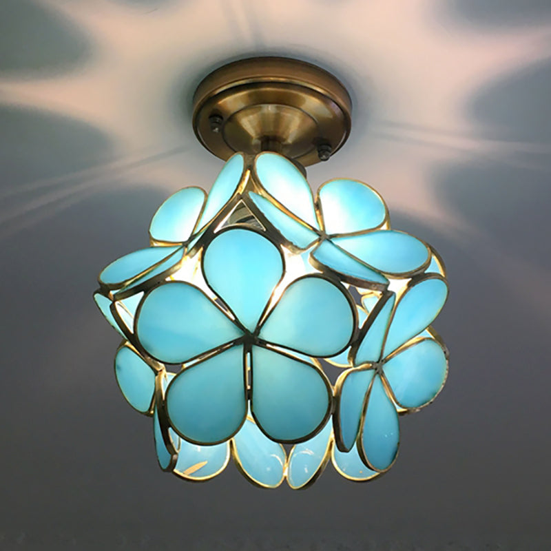 Colorful Vintage-Style Flush Mount Ceiling Light with Floral Design
