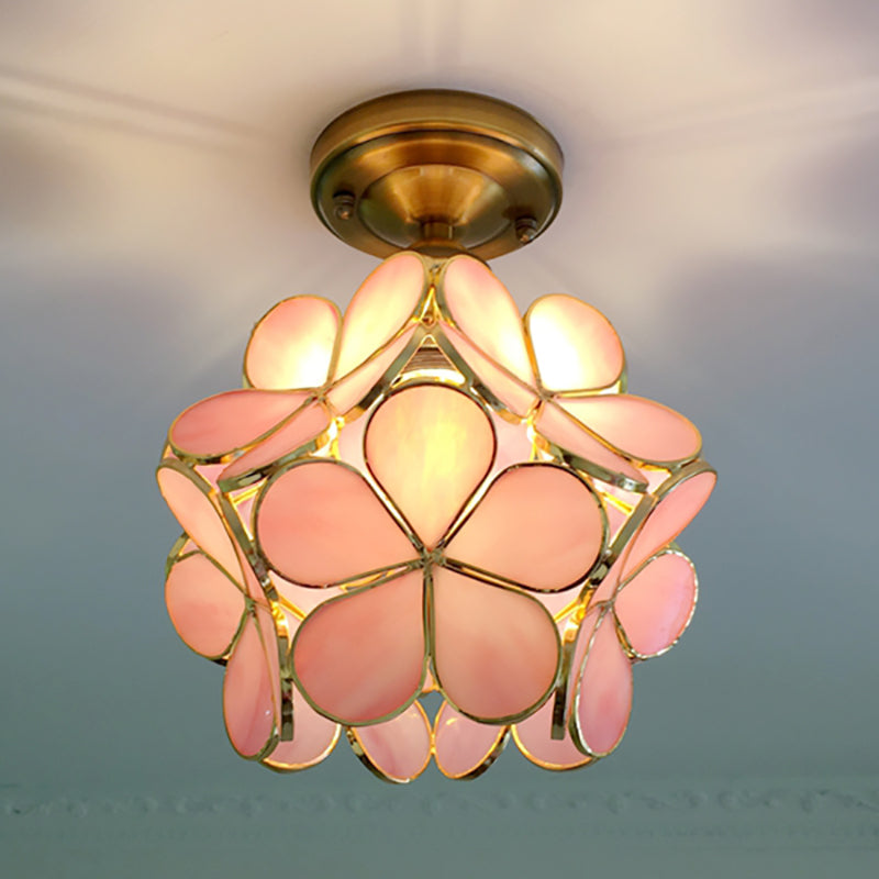 Colorful Vintage-Style Flush Mount Ceiling Light with Floral Design