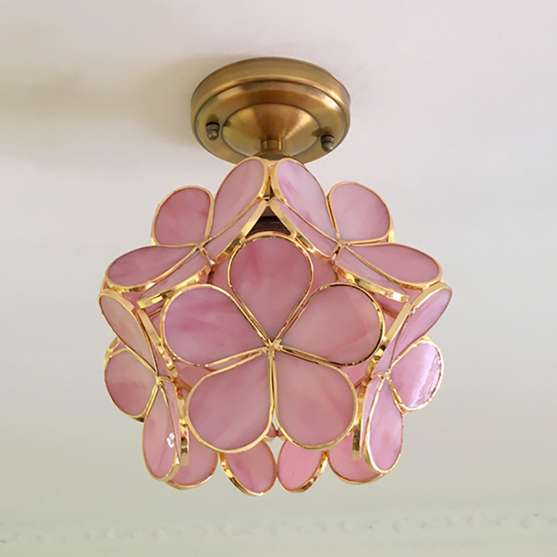 Colorful Vintage-Style Flush Mount Ceiling Light with Floral Design