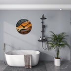 Round Glass Wall Clock with Faux Wood Grain - Nordic Style Decor
