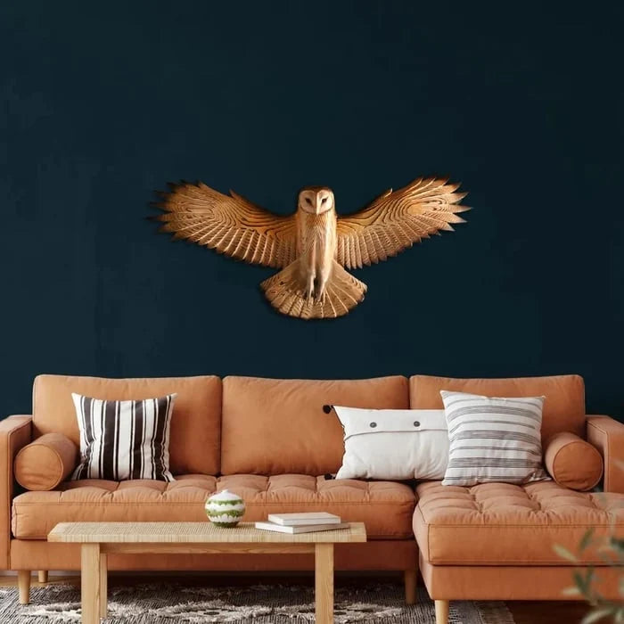 Wall Sculpture Handcrafted Wood Owl & Hooks