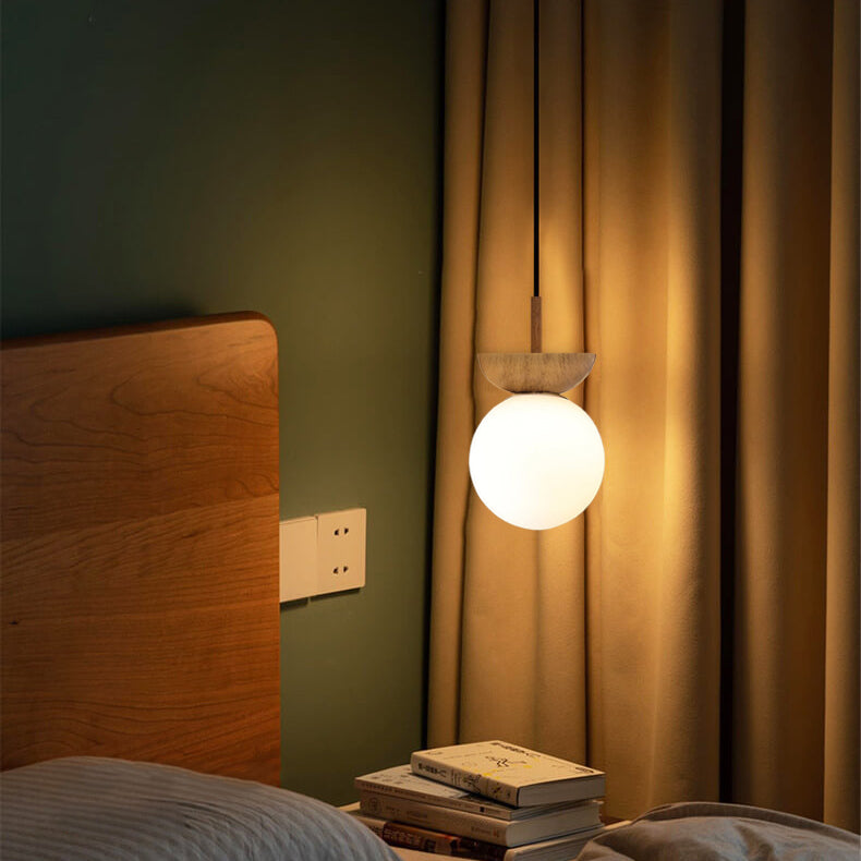 Ceiling Light Fixture with Wooden Accent and Metal Base – Single Globe