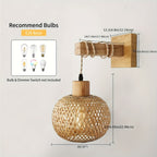 Handcrafted Wood and Rattan Wall Light | Rustic Sconce Fixture