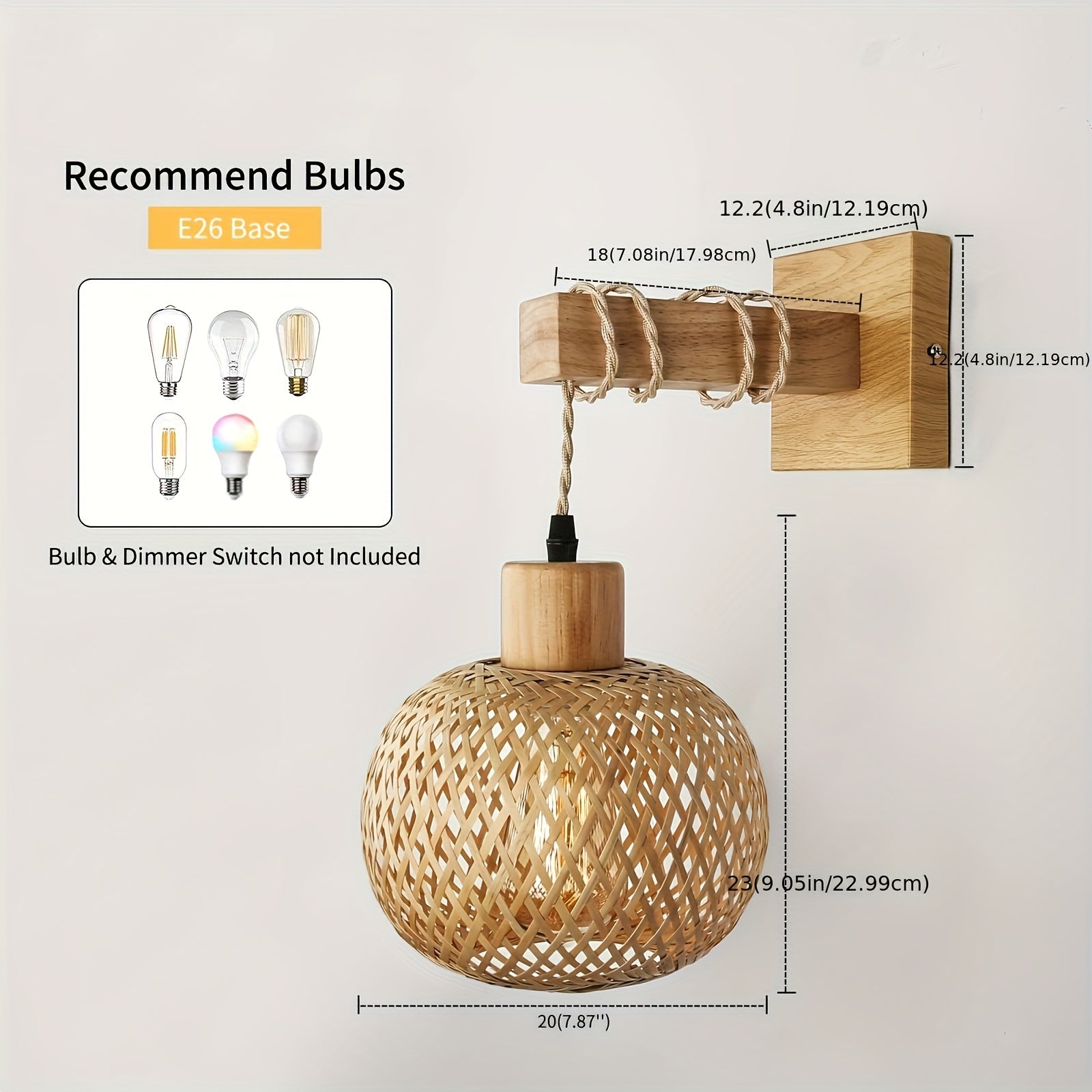Handcrafted Wood and Rattan Wall Light | Rustic Sconce Fixture
