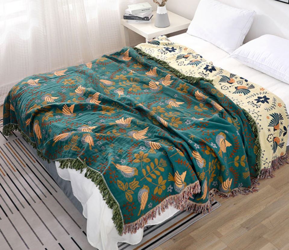 Reversible Cotton Throw Blanket in Vintage Style