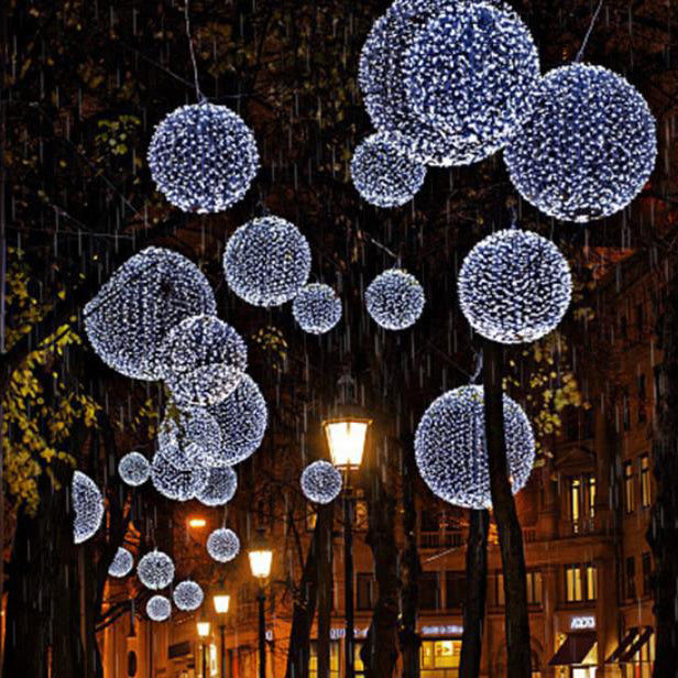 LED Sphere Lights with Metal Wire Ball Design for Hanging Decor