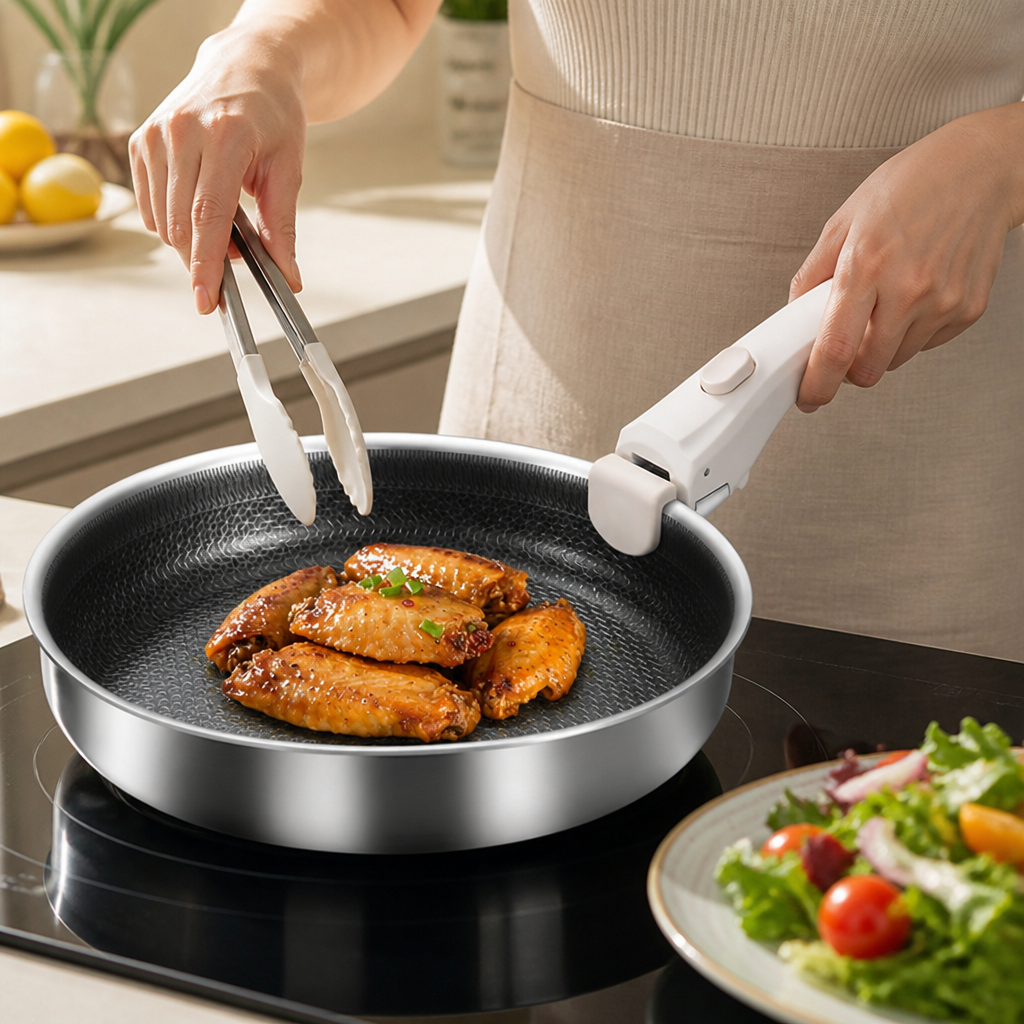 Honeycomb Non-Stick 304 Stainless Steel Deep Frying Pan (24 cm)